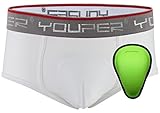 Youper Boys Compression Brief with Soft Protective Athletic Cup, Youth Underwear for Baseball, Football, Hockey, MMA (White, Peewee Regular)