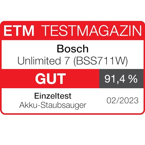 Bosch Akku-Staubsauger Unlimited 7 BSS711W, kabelloser Handstaubsauger, beutellos, Wechselakku, Knickrohr, Hygiene-Filter, 10 Jahre Motorgarantie, XXL-Polsterdüse, LED-Beleuchtung, Turbostufe, weiß thumbnail 2