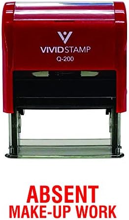 Vivid StampAbsent Make-up Work Teacher Self Inking Rubber Stamp (Red Ink) - Medium