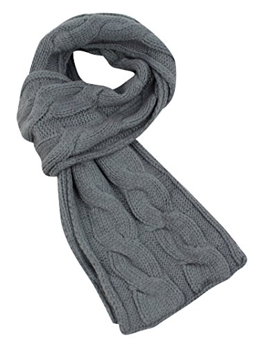 Angela & William Unisex Winter Warm Cable Knit Scarf with complementing PomPom Slouchy Beanie Hat - Gray