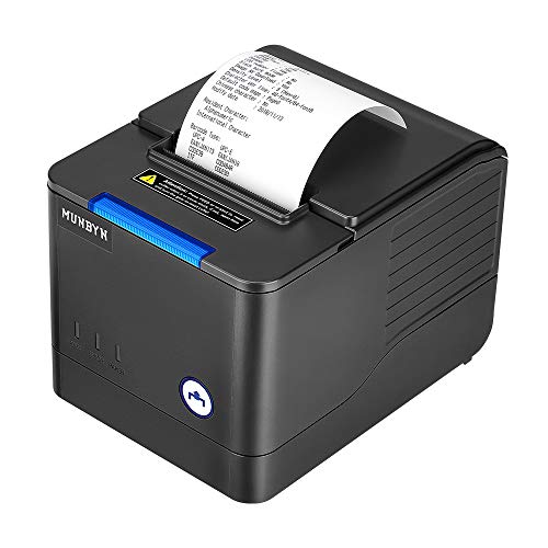 MUNBYN 80mm USB Pos Thermal Receipt Printer, with Large Paper Warehouse, Auto Cutter, Order Sound and Light Alarm, ESC/POS Command Support Windows Mac System