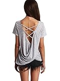 SheIn Women's Draped Crisscross Back Short Sleeve T-shirt Tee Top