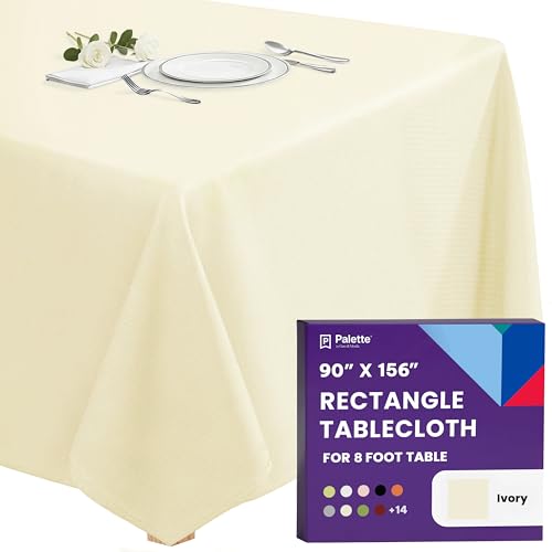 Gee Di Moda Ivory Rectangle Tablecloth - 90 x 156 Inch, Heavy Duty, Washable Polyester for 8 Foot Table, Buffet, Weddings, Parties