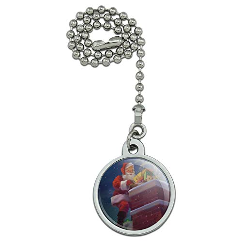 GRAPHICS & MORE Christmas Holiday Santa Going Down The Chimney Ceiling Fan and Light Pull Chain
