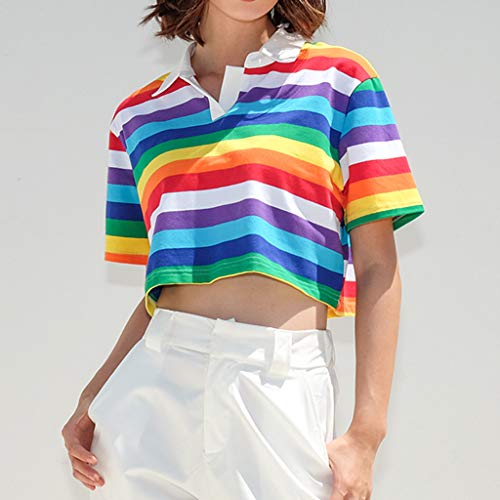 3 Sanyyanlsy+Womens+Turn+Down+Rainbow+Short+Sleeved
