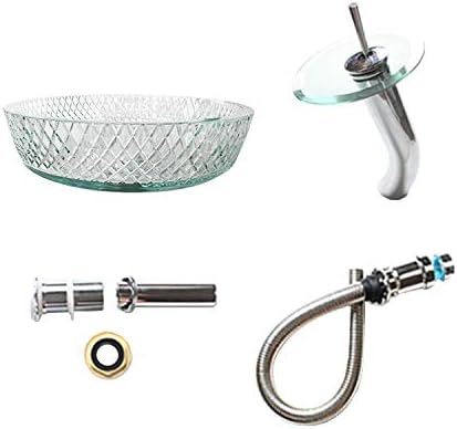 WEY Bathroom Glass Basin Art Washbasin Vintage Wash Basin Bathroom Glass Vessel Vanity Sink Faucet Set