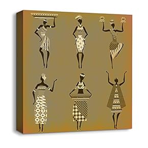 Canvas Wall Art African Culture Pattern Painting Artwork for Home Prints Framed - 12x12 inches