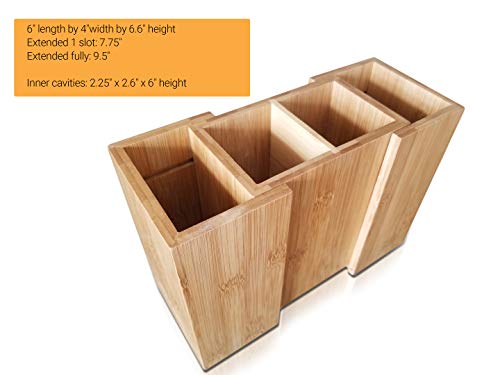 Bamboo Expandable Utensil Cookware Kitchen Tool Holder | Natural Spatula Spoon Caddy | Counter Stove Top Organizer by SplashSoup