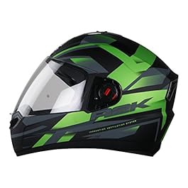 Steelbird R2K Full Face Helmet with Plain Visor (Large 60CM, Matt Black/Green}
