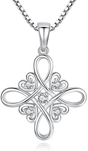 Greendin Rhodium Plated Heart Irish Celtic Knot Vintage Infinity Love CZ Pendant Necklace, 18" + 2" Box Chain