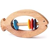 Shumee Wooden Fish Rattle Rings and Teethers for Infants | Sensory Toy | 100% Safe, Natural & Eco-Friendly | 0 - 1 Year