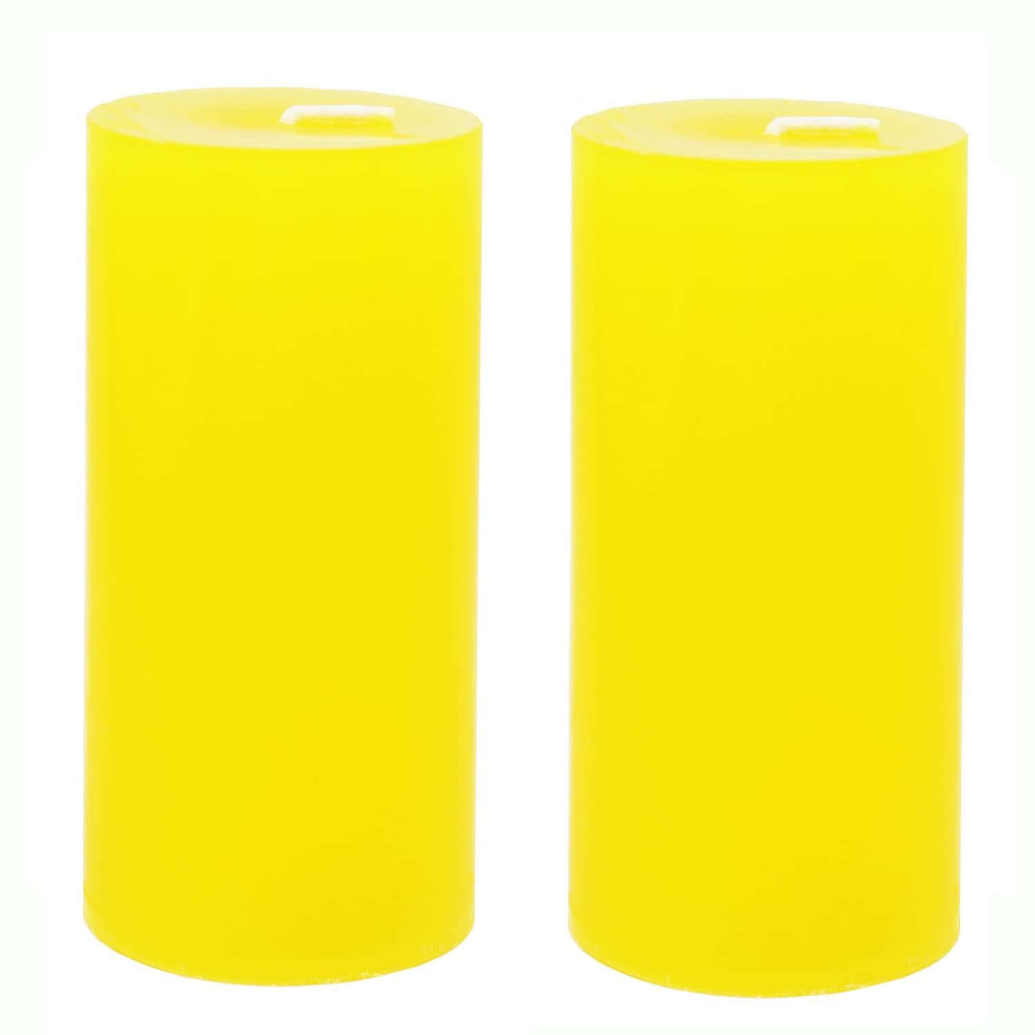 KuTi Kai Solid Colour Pillar Candle,Unscented Smokeless Cotton Wick - Long Burn Time, Suitable for Weddings, Church, Home Decoration, Restaurants, Spa 2pcs/Set (Yellow, 5x15cm)