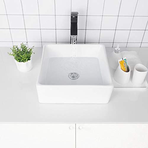 Logmey 15''x15'' Square Above White Porcelain Ceramic Bathroom Vessel Vanity Sink Art Basin ...