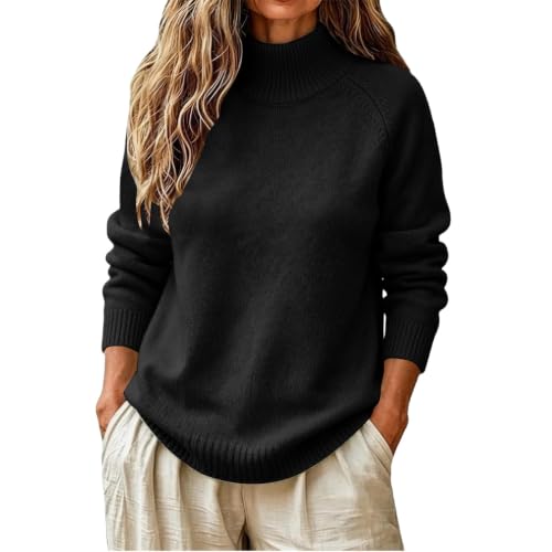 Solid Color Turtleneck Pullover Sweater, Casual Loose Knit Top at Amazon