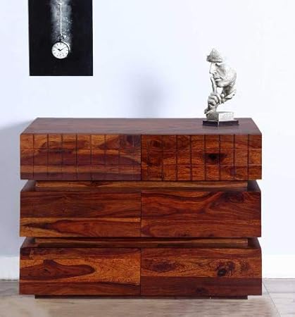 Shilpi Hand Carved Attractive Look Chest of Six Drawer Made in Sheesham Wood Natural Brown Finishing Touch