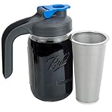 Cold Brew Mason Jar Coffee Maker with Handle by County Line Kitchen - 1 Quart, 32 oz - Durable Glass Jar, Heavy Duty Stainless Steel Filter, Flip Cap Lid With Handle For Easy Pouring
