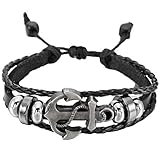 MOWOM Alloy Genuine Leather Bracelet Bangle Cuff Cord Anchor Surfer Wrap Adjustable