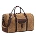 Oversized Canvas Travel Duffel Bag Waterproof Genuine Leather Duffle Bags for Men Women Overnight Weekender Carryon Handbag (Brown)