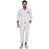 Aowdoy Men's Linen Suits 2 Piece Slim Fit Suit Prom Beach Wedding Groomsman Vest Pants Set Casual Summer Linen Outfit