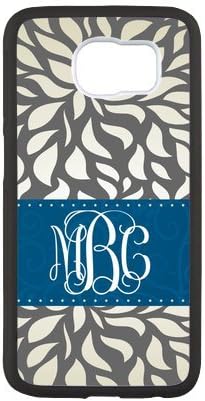 Gray Retro Pattern &amp; Navy Ribbon Monogram Initials Or Name Personalized Custom Best Plastic Hard Case for Samsung Galaxy S6 G9200