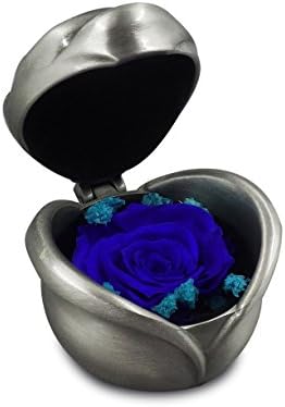 Preserved Flower Roses, Fresh Flower Gift with Elegant Vintage Floral Ring Gift Metal Boxes for Anniversary, Birthday(Blue)
