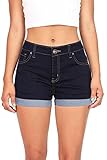 Wax Women's Juniors Perfect Fit Mid-Rise Denim Shorts Super Dark Denim Medium