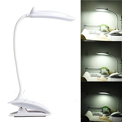 Krevia Plastic Modern USB Port and Power 3 Brightness Level 18 LED Clip Desk Lamp, White