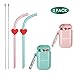 Aibrisk Reusable Silicone Straws 2 Pack Portable Collapsible Silicone Drinking Straws with Portable Case and Cleaning Brush,BPA Free,Flexible Foldable Straws for Beverage, Coffee (Green, Pink)