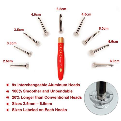 [All New Model] Yarn Mania Lighted Crochet Hooks | Light Up Crochet Hooks with Interchangeable Aluminum Heads (6 Sizes 2.5-6.5 mm) | Ergonomic Curve Shape and Soft Handle (Black) - Thumbnail 3
