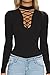 Mulisky Women Choker V Neck Lace up Long Sleeve Jumpsuit Ribbed Knitted Bodysuit