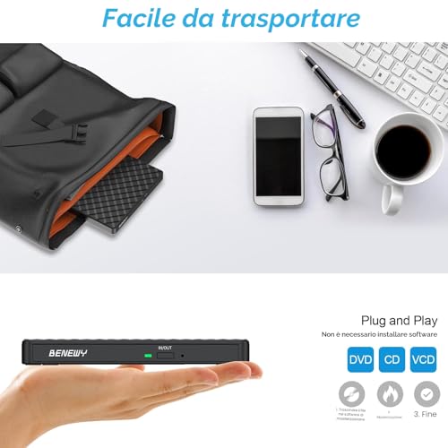 USB 3.0 & Type C External Drive Writer Reader CD/DVD Player -/+RW for Laptop, Laptop, Desktop, Macbook Air/Pro for Windows 11/10/8.1/7/XP/Vista/Linux/MacOS Black