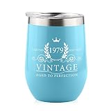 1979 41st Birthday Gifts for Women Men - Splash Proof 12 oz Stainless Steel Wine Tumbler | Funny Gift Ideas for Her Wife Mom Grandma Him Dad | Insulated Wine Glass for Party Decorations (Blue, 1979)