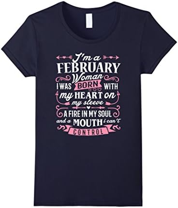 Women's I'm A February Woman T-Shirt Birthday Gift Shirt Medium Navy