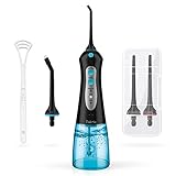 iTeknic Cordless Water Flosser for Teeth Dental Oral Water Irrigator portable with 300ml Water Tank, 5 Jet Tips Teeth Cleaner for Braces, 3 Modes, IPX7 Waterproof, USB Rechargeable, 1 Tips Box (black)
