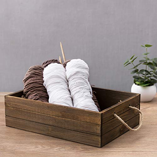 MyGift Rustic Brown Wooden Storage Bin with Rope Handles, Decorative