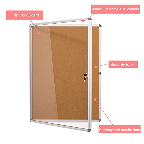 Swansea Enclose Bulletin Board Case School Cork Noticeboards Cabinet with Mounting Screws 38Ã—28 inch (9xA4)