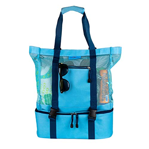 Mesh Beach Tote Bag with Cooler Bottom and Adjustable Shoulder Strap