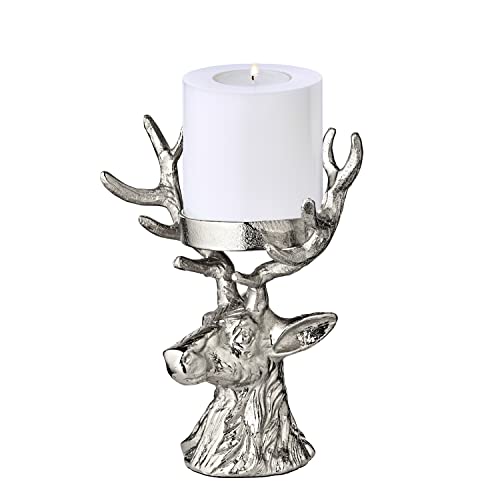 EDZARD Pillar Candle Holder Stag (H 20 cm, L 18 cm, W 11 cm), Silver Look