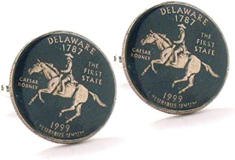 Delaware Quarter Cufflinks Suit Flag State Coin Jewelry USA US United States Police New England East Cost Dover Horse