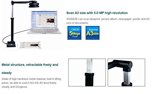 5MP HD Document Scanner for Converting Documents, Photos, Objects - Document Camera/Book Converter/Photo Scanner for Documents up to 11.69 16.54 inches (A3) in Size