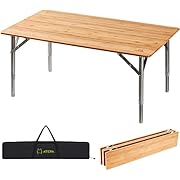ATEPA Folding Bamboo Table 4-Fold Adjustable Height Camping Table Portable Compact Lightweight Outdoor Picnic Table with Carrying Bag, Supports 110lbs