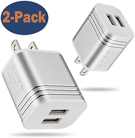 Wall Charger, LEEKOTECH USB Plug Power Adapter 2.1A Dual Port USB Wall Charger for iPhone 6 Plus 6S 7/7 Plus 5S 5 4S 4, iPod, iPad, Samsung Galaxy S7 S6 S5, Note 5 4, LG G4 G3 And More Sliver (2 Pack)