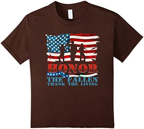 Kids Veteran Shirt Honor the Fallen Thank the Living USA Flag 12 Brown
