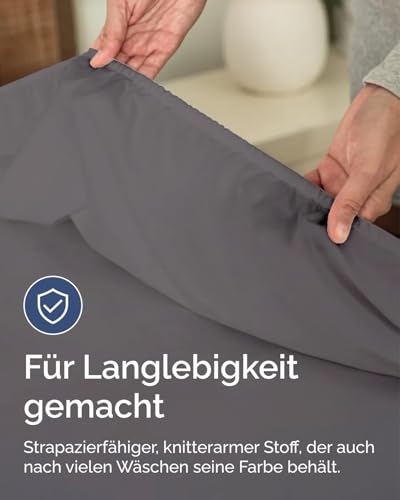 Fitted Sheet 160 x 200 cm Dark Grey - Extra Deep Fitted Sheet for Mattresses and Box Spring Bed up to 40 cm (16 Inches) Height - Microfibre - Soft Brushed - Wrinkle-Free, Shrink and Colour Resistant - Oeko-Tex