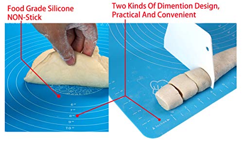 Silicone Baking Mats,Non Stick & Non Slip Baking Pastry Mat for Rolling Out Dough,Reusable,Heat Resistant,BPA Free,Non-Toxic,Easy to Clean With Measurements-Blue - Thumbnail 3