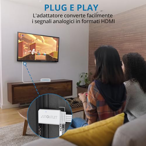 AUTOUTLET Wii to HDMI Adapter, 1080P/720P Wii to HDMI Converter, Cable Length 120 cm, Supports All Wii Display Modes, for HDTV and Monitor, White
