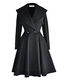 Begonia.K Women's Wool Trench Coat Lapel Wrap Swing Winter Long Overcoat Jacket