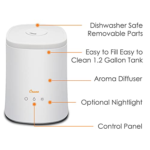 Crane Diffuser and Top Fill Ultrasonic Air Humidifiers for Bedroom and