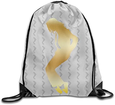 Michael Jackson Silhouette Gold Logo White Drawstring Backpack Bag