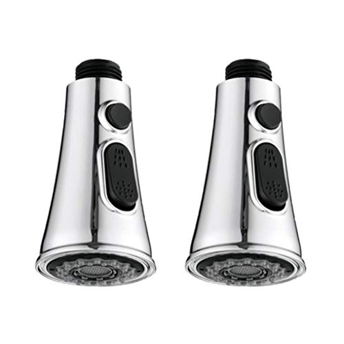 GuDoQi 2 Pack Pull-out Sprayer Head Replacement Part for Kitchen Faucet 3 Functions Spray/Stream/Suspend Bathroom Faucet Aerator Universal G1/2 Inch Nickel Chrome Finish